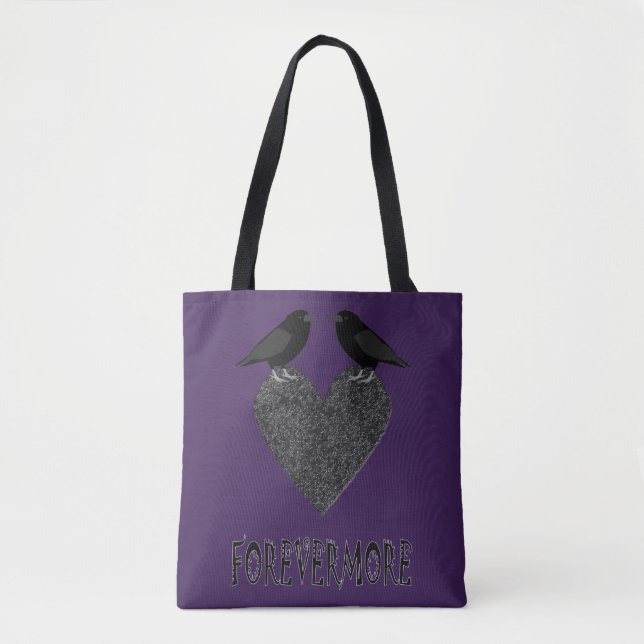 Tote Bag Ravens gothiques et Coeur noir (Devant)