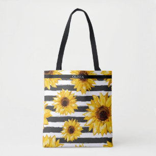 Tote Bag Rayé de Style   Tournesol Floral