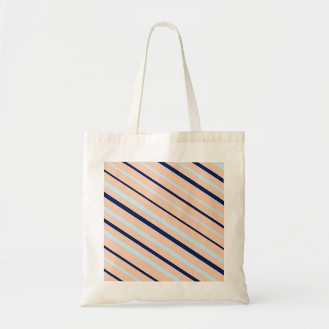 Tote Bag Rayé diagonal bleu et pêche (Devant)