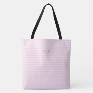 Tote Bag Raye Douce Rose Monogramme Classique Initiales