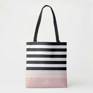 Tote Bag Rayé noir, blanc et rose personnalisé