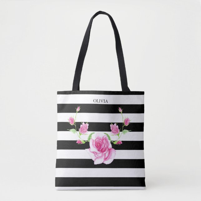 Tote Bag Rayé Stylé | Rose Rose  (Devant)
