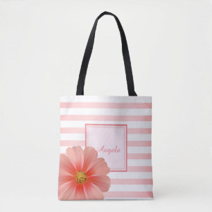 Tote Bag Rayé Tendance, Marguerite -Personnalisé