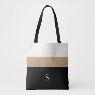 Tote Bag Rayure moderne d'or de noir de monogramme
