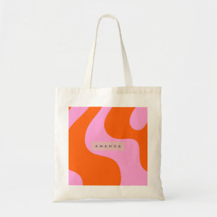 Tote Bag Rayure ondulée orange et rose personnalisée en gra