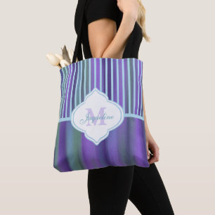 Tote Bag Rayure pourpre turquoise de monogramme de vert