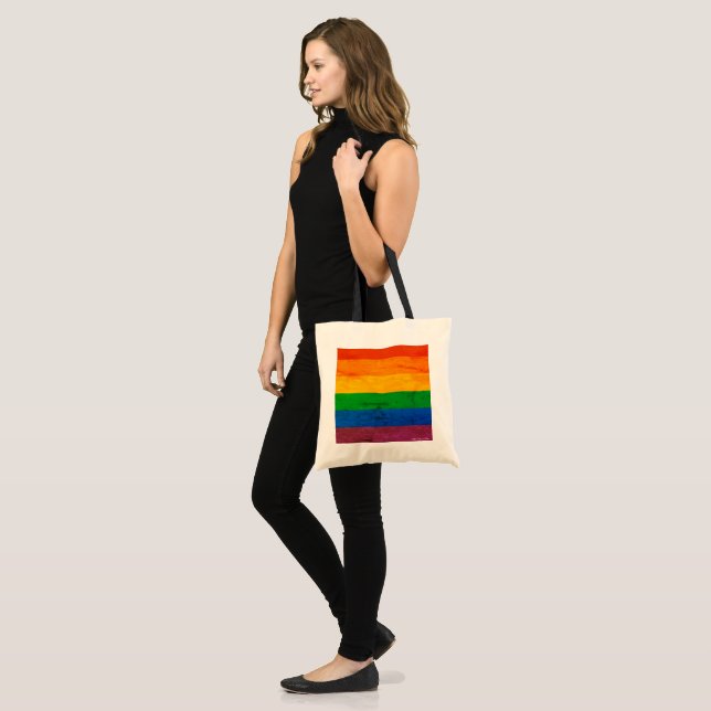 Tote Bag Rayures 1970 d'arc-en-ciel (Devant (modèle))