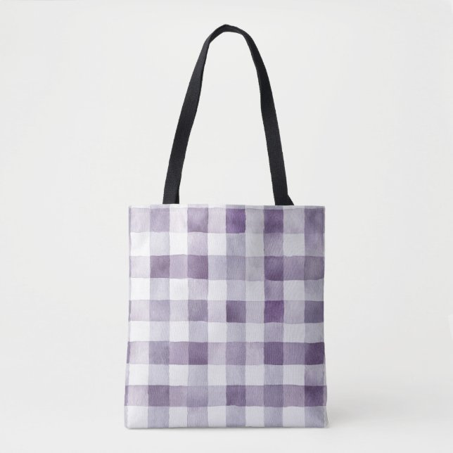 Tote Bag Rayures à Carreaux Violettes et Blanches (Devant)