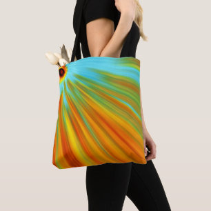 Tote Bag rayures Abstraites rouge jaune orange vert sur ble