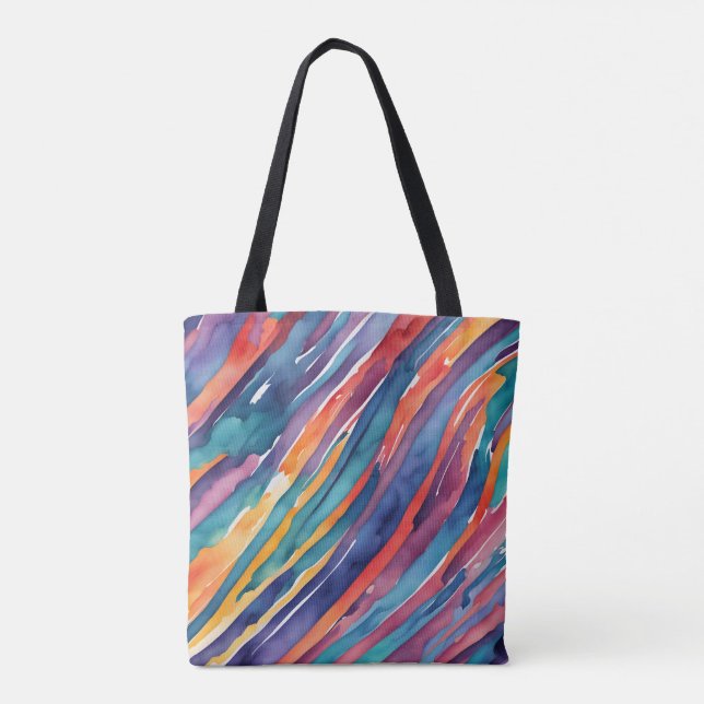 Tote Bag Rayures Aquarelle Orange, Rose Bleu Vert Violet  (Dos)