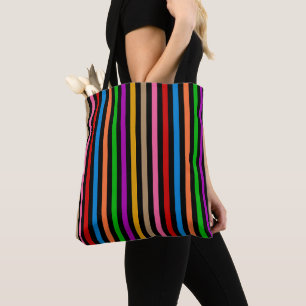 Tote Bag Rayures arc-en-ciel colorées - Noir