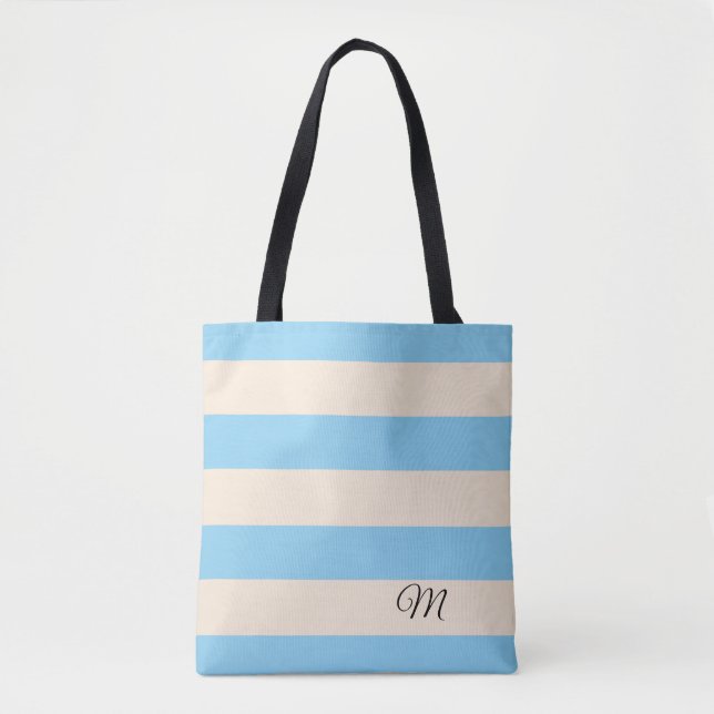 Tote Bag Rayures Bébé Bleu (Devant)