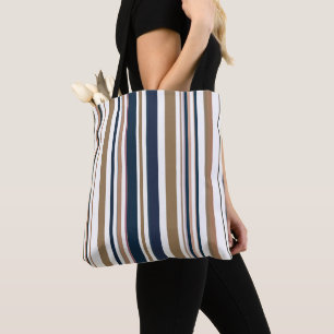 Tote Bag Rayures Bleu Foncé et Or Modernes Tendance
