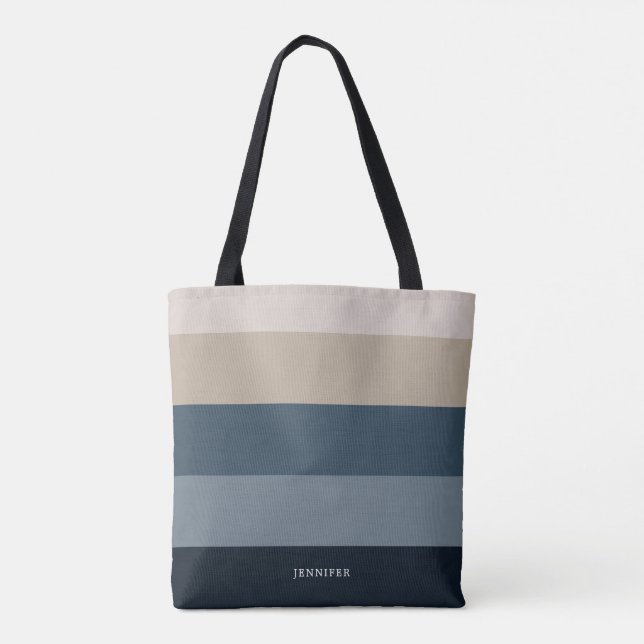Tote Bag Rayures Chic Moderne avec Monogramme (Dos)