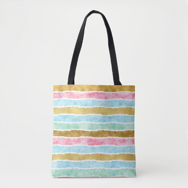 Tote Bag Rayures chics d'aquarelle d'or (Devant)