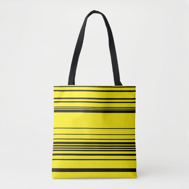 Tote Bag Rayures complexes en noir et jaune (Devant)