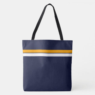Tote Bag Rayures de course orange sportives sur fond bleu m