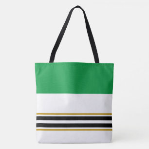 Tote Bag Rayures de course vert Kelly noir sur fond blanc