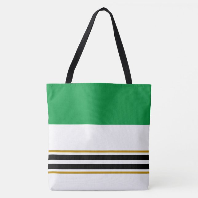 Tote Bag Rayures de course vert Kelly noir sur fond blanc (Devant)