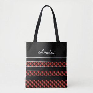 Tote Bag Rayures de fraise noir personnalisé