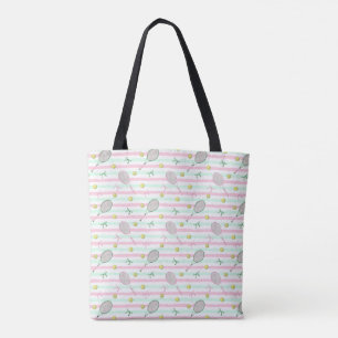 Tote Bag Rayures de tennis vert pâle et rose