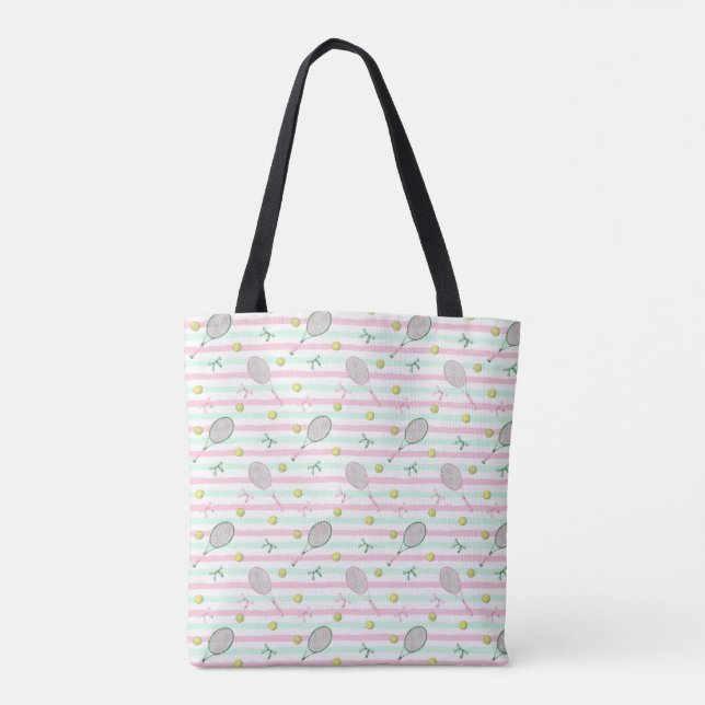 Tote Bag Rayures de tennis vert pâle et rose (Dos)