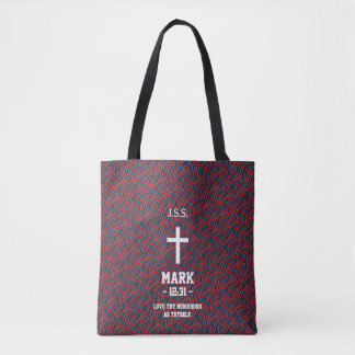 Tote Bag Rayures de zèbre bordeaux Motif Verset biblique Ch