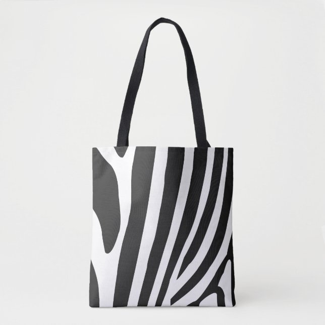 Tote Bag Rayures de zèbre noir et blanc  (Devant)