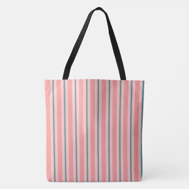 Tote Bag Rayures d'été - corail et turquoise (Devant)