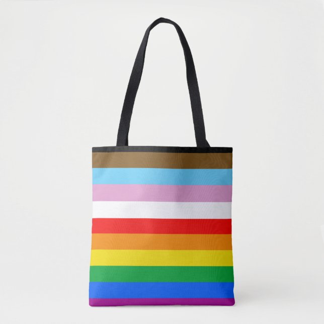 Tote Bag Rayures du drapeau de progrès LGBTQ+ (Devant)