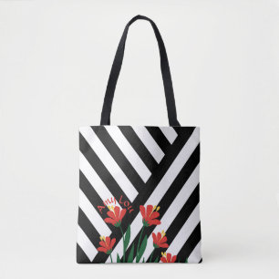 Tote Bag Rayures et fleurs