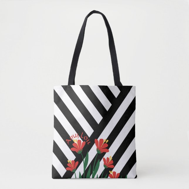 Tote Bag Rayures et fleurs (Devant)