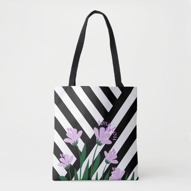Tote Bag Rayures et fleurs (Devant)