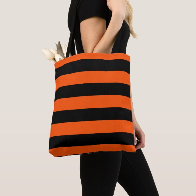 Tote Bag Rayures Halloween noir et orange  (De près)