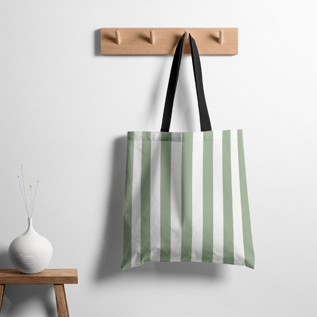 Tote Bag Rayures Intemporelles Vert Sauge (Créateur téléchargé)
