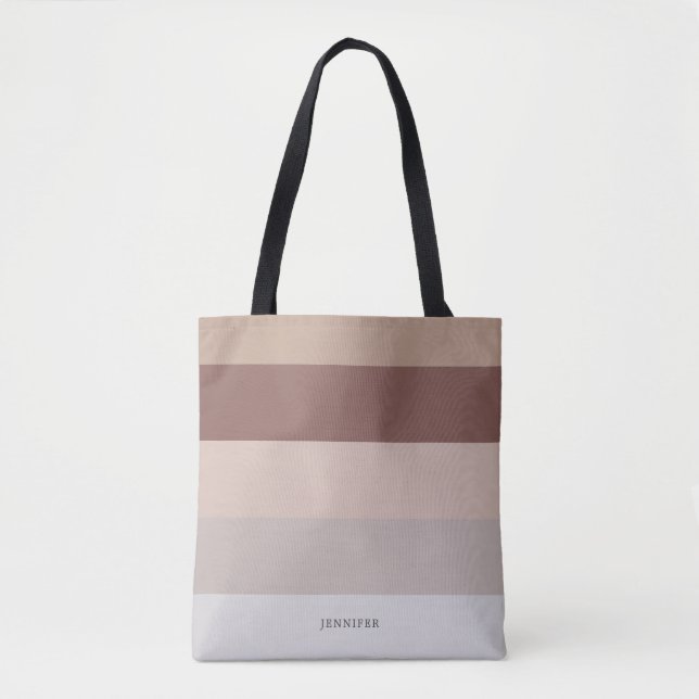 Tote Bag Rayures Modernes avec Monogramme Beige Mauve (Devant)