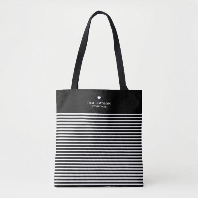 Tote Bag Rayures modernes avec Monogramme cardiaque haut de (Devant)