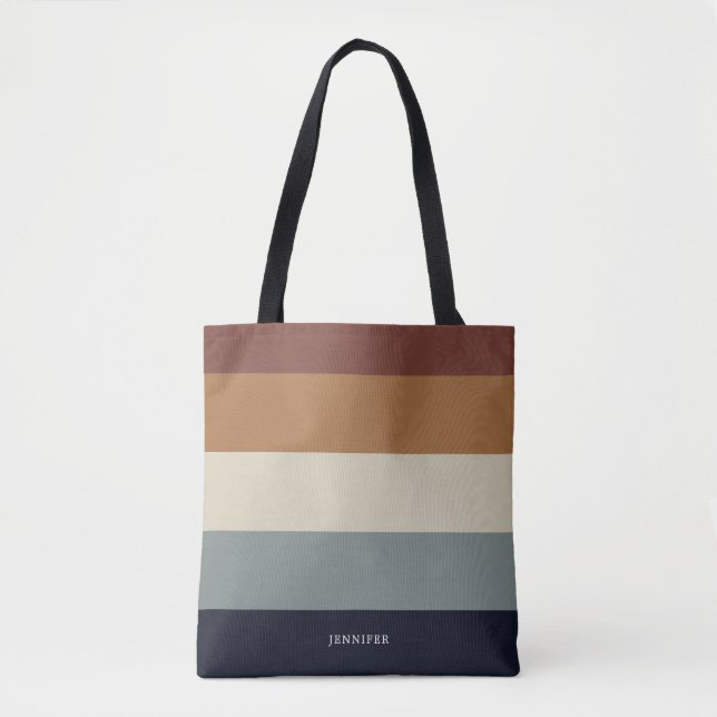 Tote Bag Rayures Modernes avec Monogramme Terreux (Devant)