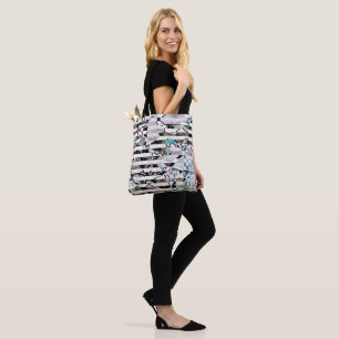 Tote Bag rayures motif rayées Abstraites beige turquoise p