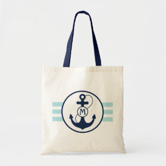 Tote Bag Rayures nautiques bleu-clair avec le monogramme