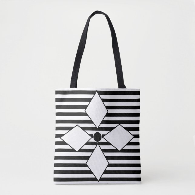 Tote Bag Rayures Noir Blanc Diamant Géométrique  (Devant)