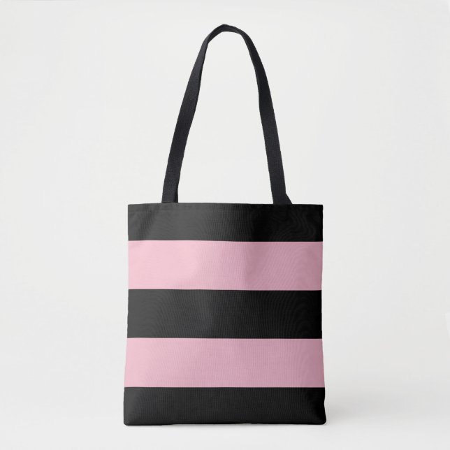 Tote Bag Rayures noires et roses (Devant)