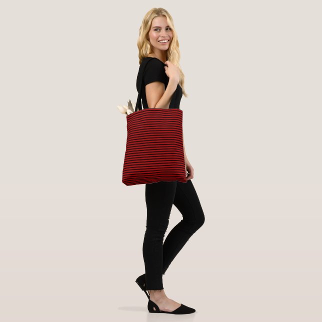 Tote Bag Rayures noires et rouges (Sur le modèle)