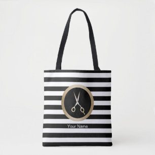 Tote Bag Rayures noires modernes de ciseaux d'or de