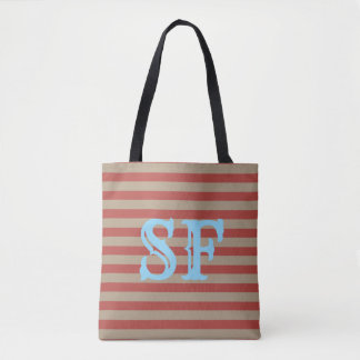 Tote Bag Rayures orange et blanc avec monogramme personnali