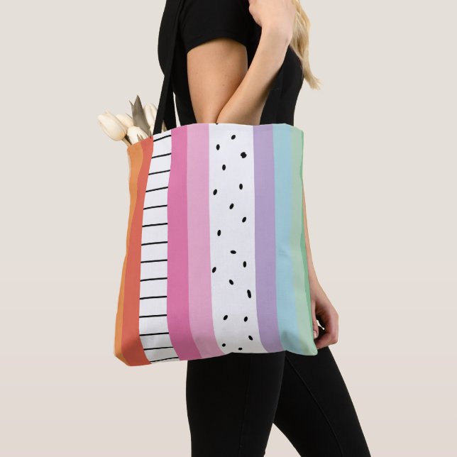 Tote Bag Rayures Pop Fantaisistes (De près)