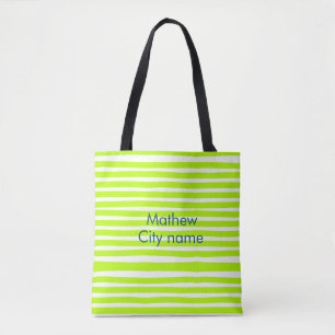 Tote Bag Rayures rétro jaune vert néon ajoutent nom lieu vi