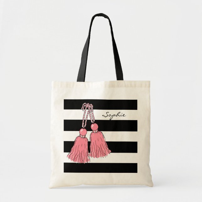 TOTE BAG RAYURES ROSES CHICS DE TOTE_29 TASSELS_BLACK (Devant)