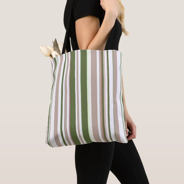 Tote Bag Rayures Tons Terre Neutres Modernes Tendance (De près)