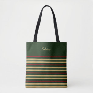 Tote Bag Rayures vertes or et rouges de Noël